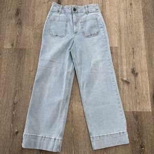 Bagatelle Collection Jeans Womens 27 Wide Leg Crop Denim Patch Pockets Lt Wash